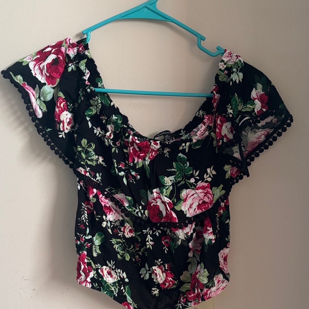 Ambiance Black and Pink Floral Crop Top